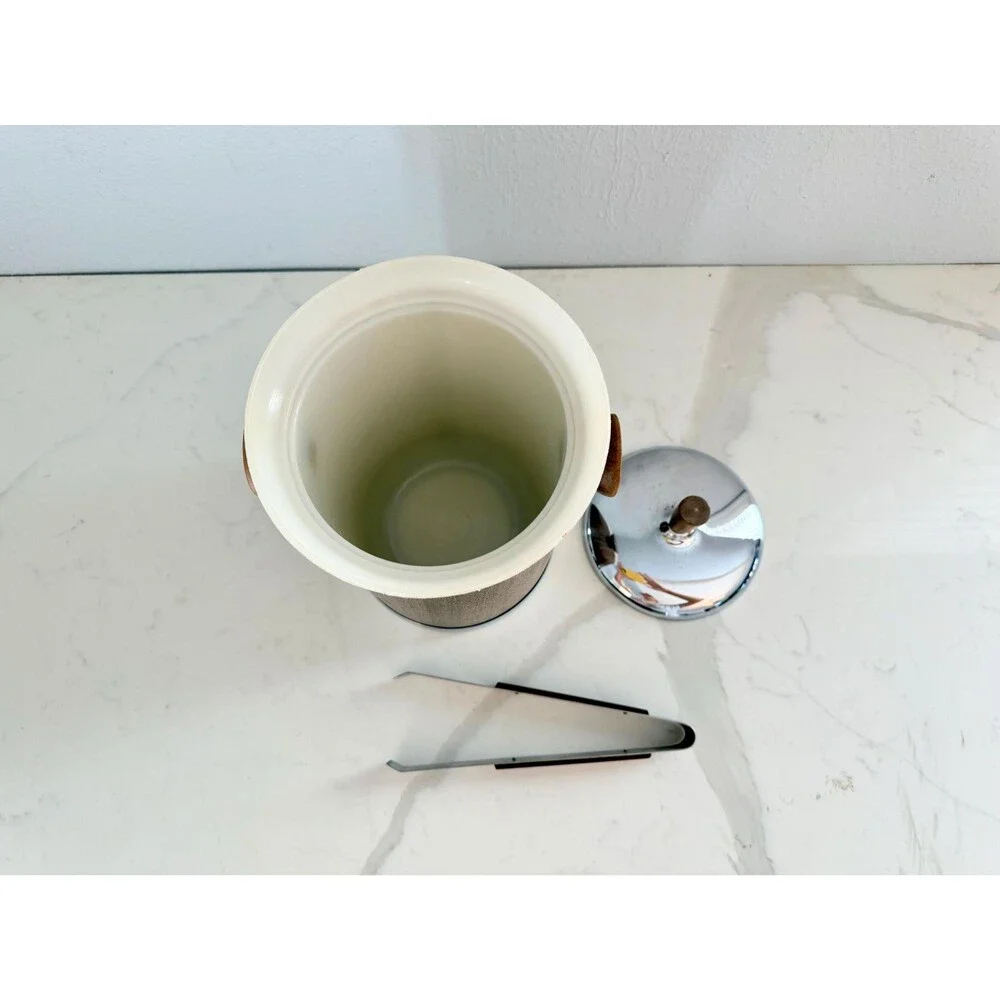 Vintage 1960s Kromex Ice Bucket with Tongs - Marked Made in USA Bar Cart